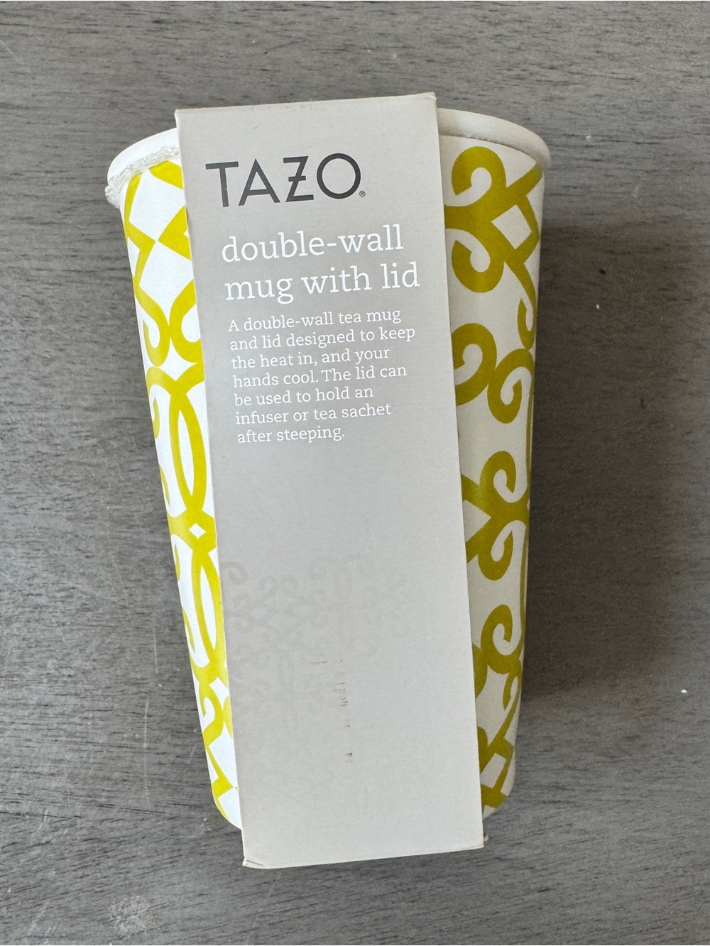 Starbucks Tazo Green Rococo Swirl Ceramic Traveler Tumbler Mug Lid 12 oz